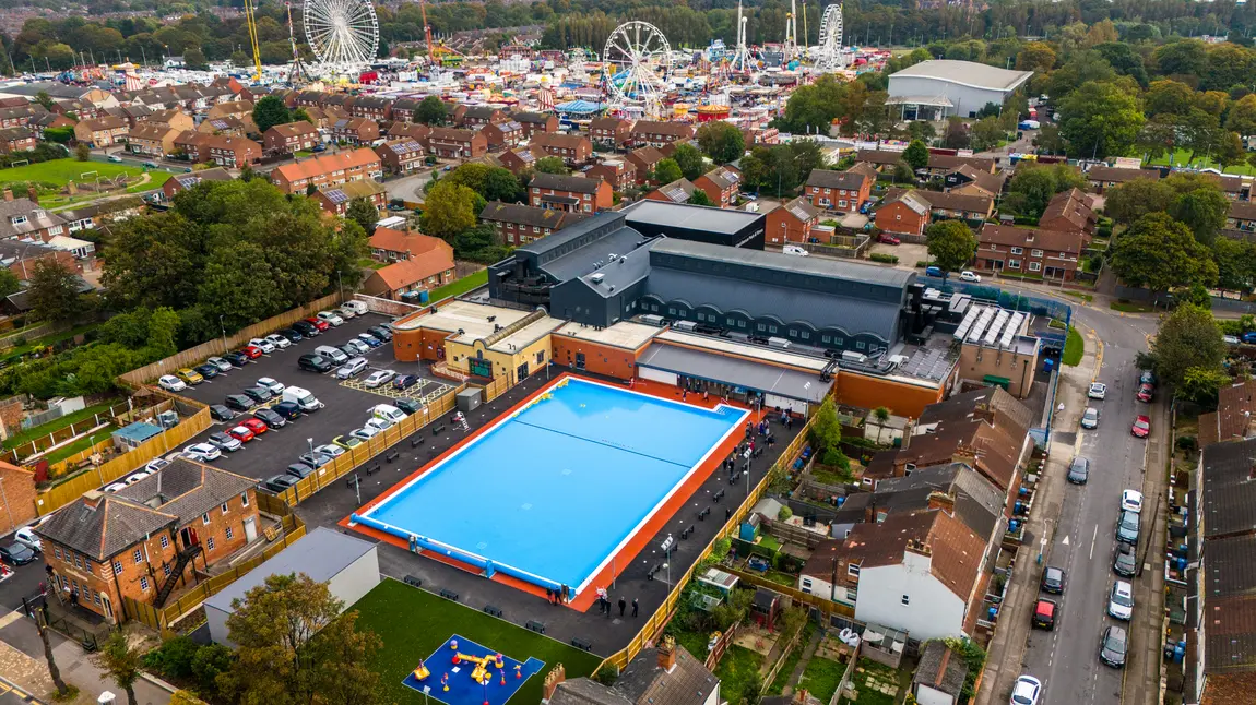 An aerial view of Albert Avenue outdoor swimming pool in Hull