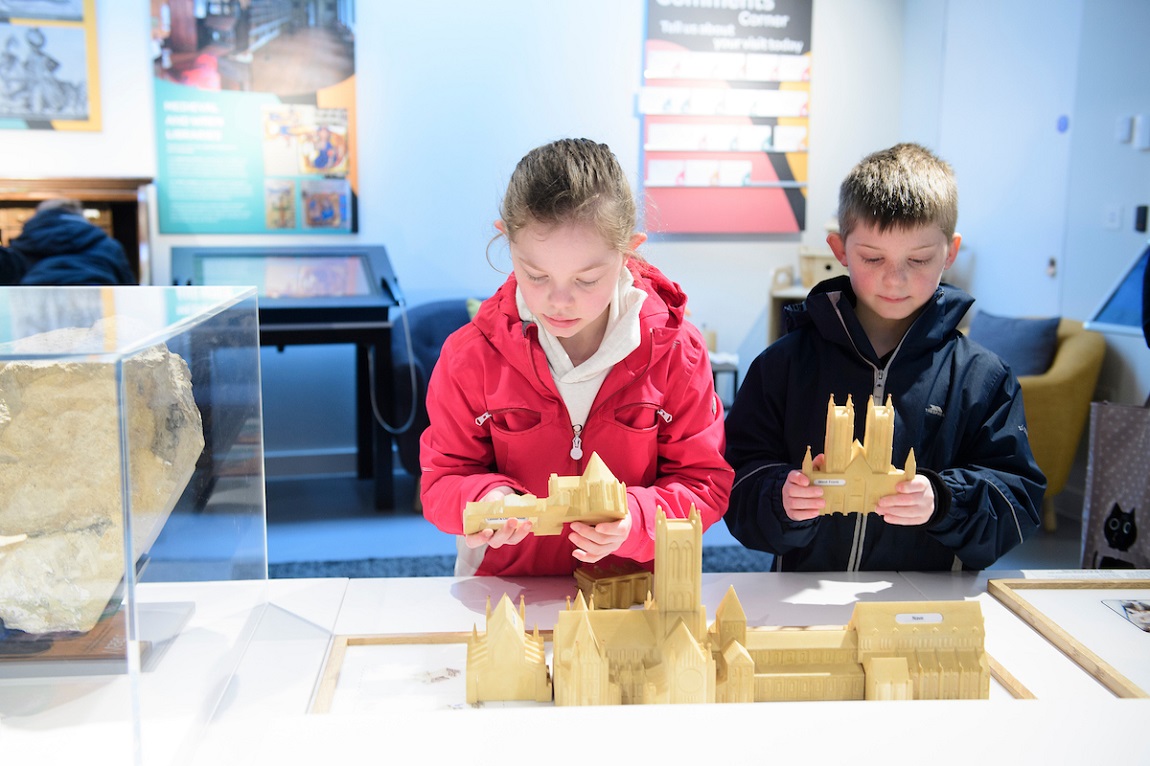 Children looking at models of Lincoln cathedral