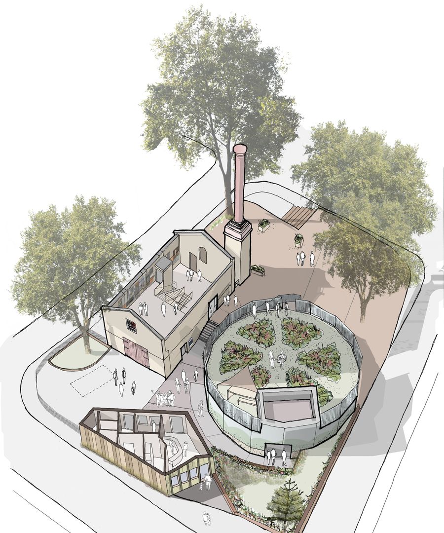 Architect sketch of Brunel Museum Reinvented work including new Welcome Pavillion