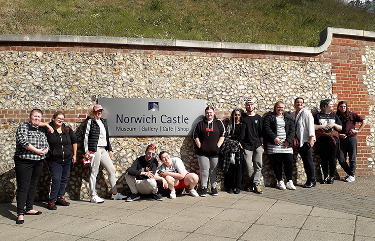 Teenagers outside Norwich Castle