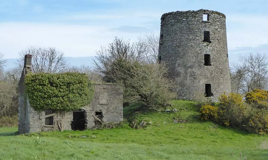 a ruined mill in the countryside