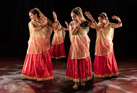 A group of women in traditional dress doing an Indian dance