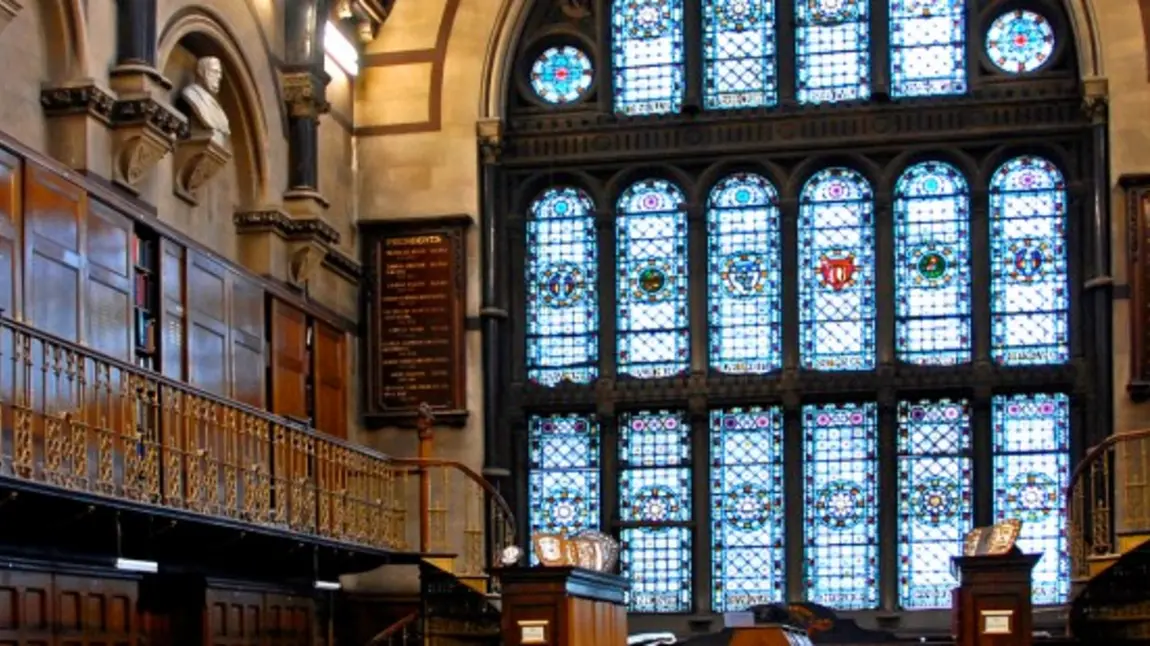 Stained glass window in the Institute's libary