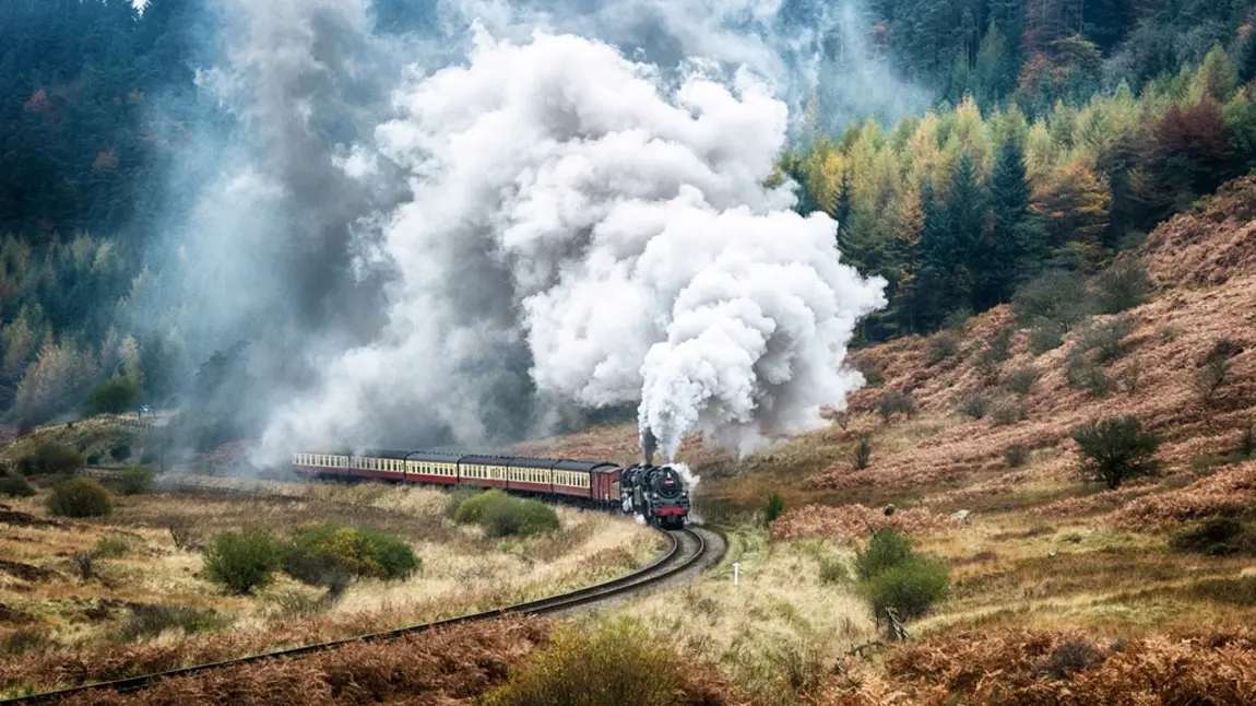 Steam train on the tracks of the North Yorkshire Moors Railway